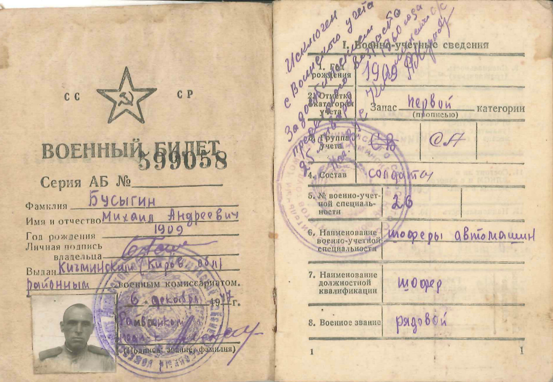 «Военная история моей семьи. Реликвия»: медали и военный билет Михаила Бусыгина2
