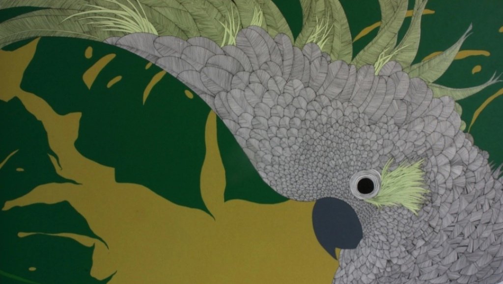 Автор: Ксения Лаврова. «Райский сад». 95х80 см. Акрил, тушь, перо, бумага, 2017