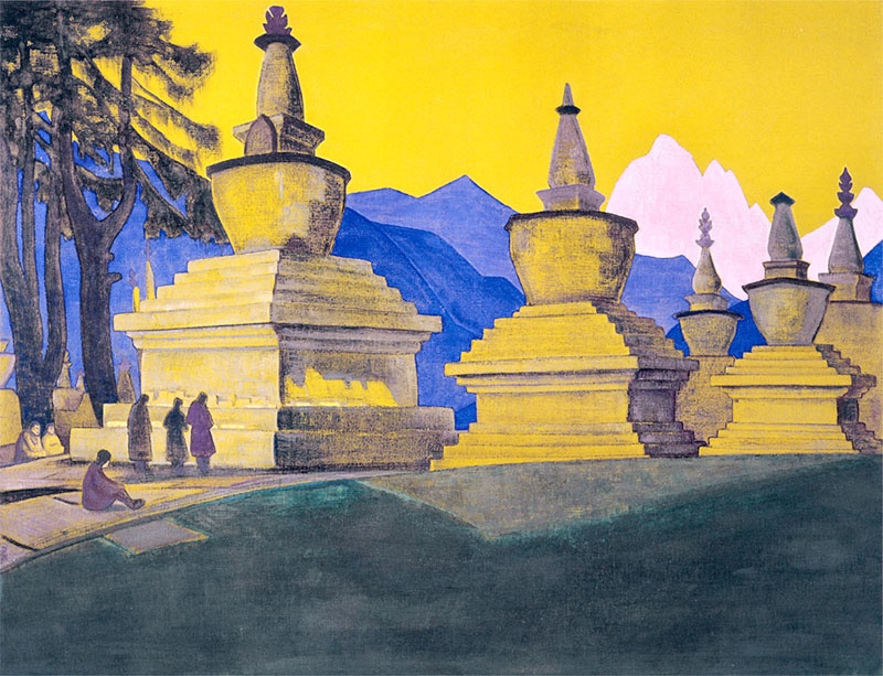 Субурганы в индийском городе Ташидинг в картинах Николая Рериха. Правообладатель: Собрание Джо Джагода. США. Даллас. 