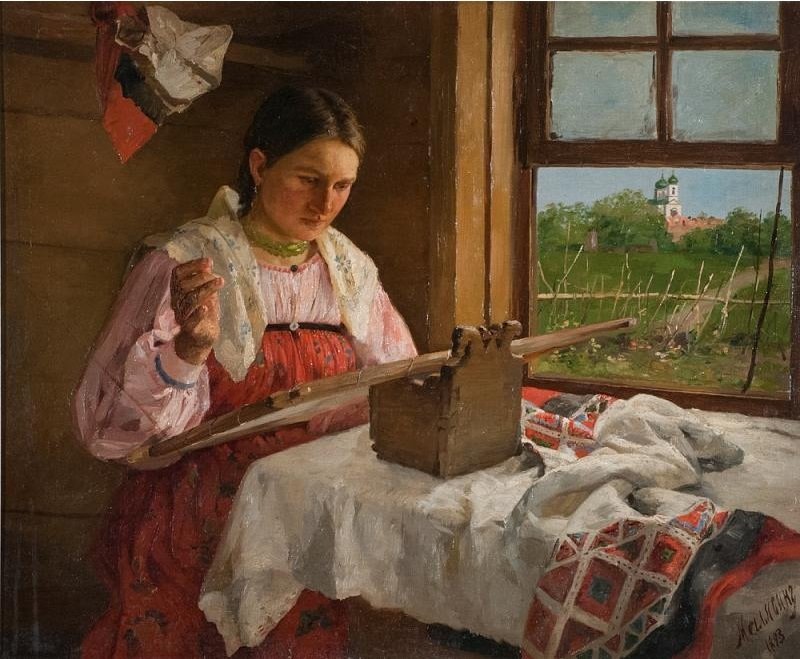 Ф. А. Малявин. Крестьянская девушка за вышиванием. 1893. Холст, масло. peace dome.jpg