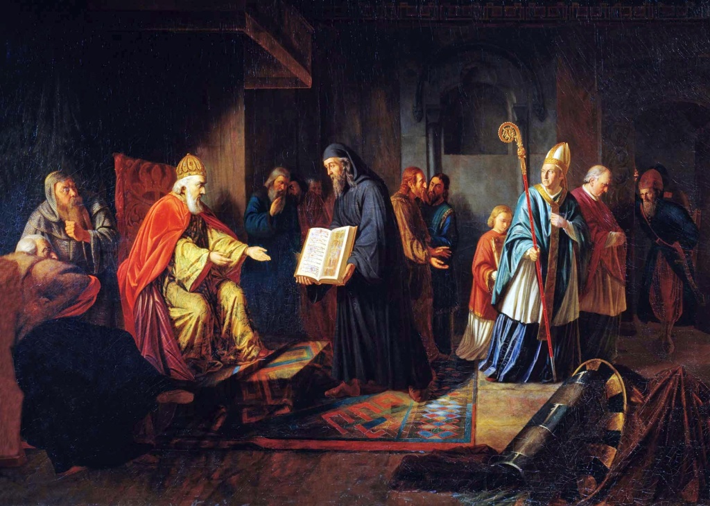 Иван Эггинок «Великий князь Владимир выбирает веру», 1822 г. Правообладатель: Государственный музей истории религии. Фото: Иван Эггинок «Великий князь Владимир выбирает веру» / Государственный музей истории религии.