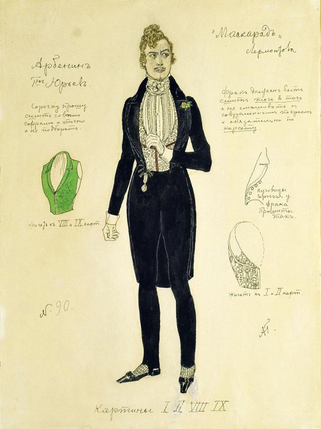 Александр Головин. Эскиз мужского костюма Арбенина. Фото: музей имени А. А. Бахрушина, bakhrushinmuseum.ru.
