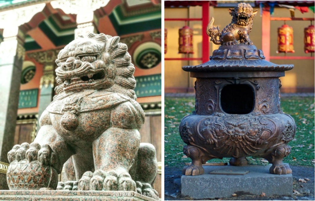 Львы в саду дацана. Правообладатель: ВК группа «Дацан Гунзэчойнэй ཀུན་བརྩེ་ཆོས་གནས་གྲྭ་ཚང», vk.com/dazanspb.