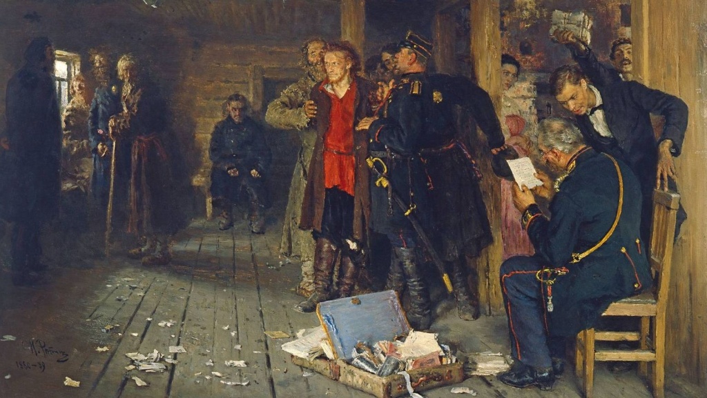 Илья Репин «Арест пропагандиста», 1892. Фото: Третьяковская галерея, tretyakov.ru. 