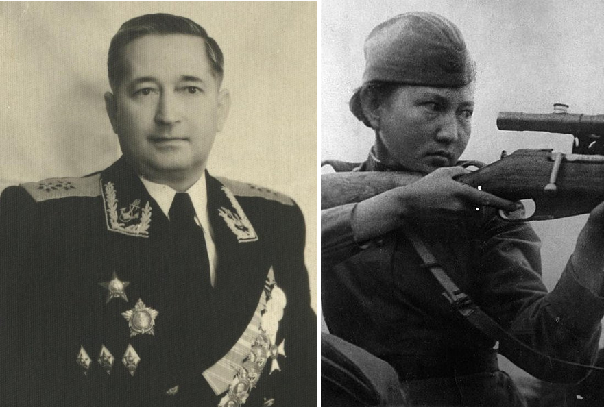 Герой Советского Союза Алия Нурмухамбетовна Молдагулова. Вице-адмирал Виктор Сергеевич Чероков. Правообладатель: Государственный каталог Музейного фонда Российской Федерации.