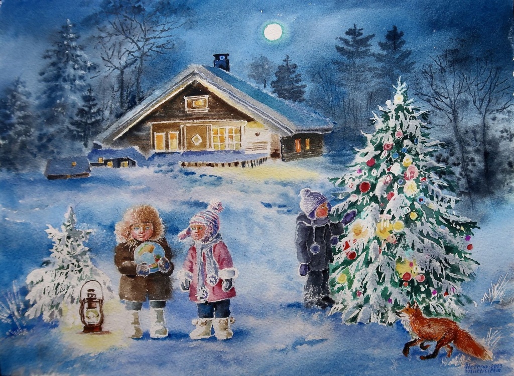 Елена Мултисилта. «Наш подарок Деду Морозу» (2023). Елена Мултисилта. «С Новым годом, Снегурочка!» (2020). Фото: пресс-служба СПБ СХ.