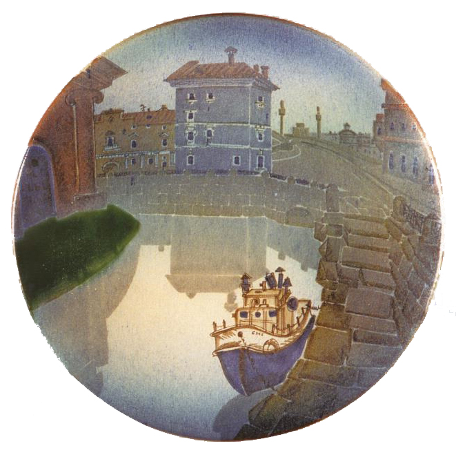 Декоративное блюдо «Новая Голландия в белую ночь» (1989). Правообладатель: Музей-институт семьи Рерихов. Декоративное блюдо «Новая Голландия в белую ночь» (1989). Правообладатель: Музей-институт семьи Рерихов.