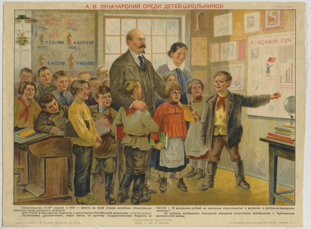 Плакат «А. В. Луначарский среди детей – школьников». Москва – Ленинград. Госиздат. 1928 Плакат «А. В. Луначарский среди детей – школьников». Москва – Ленинград. Госиздат. 1928