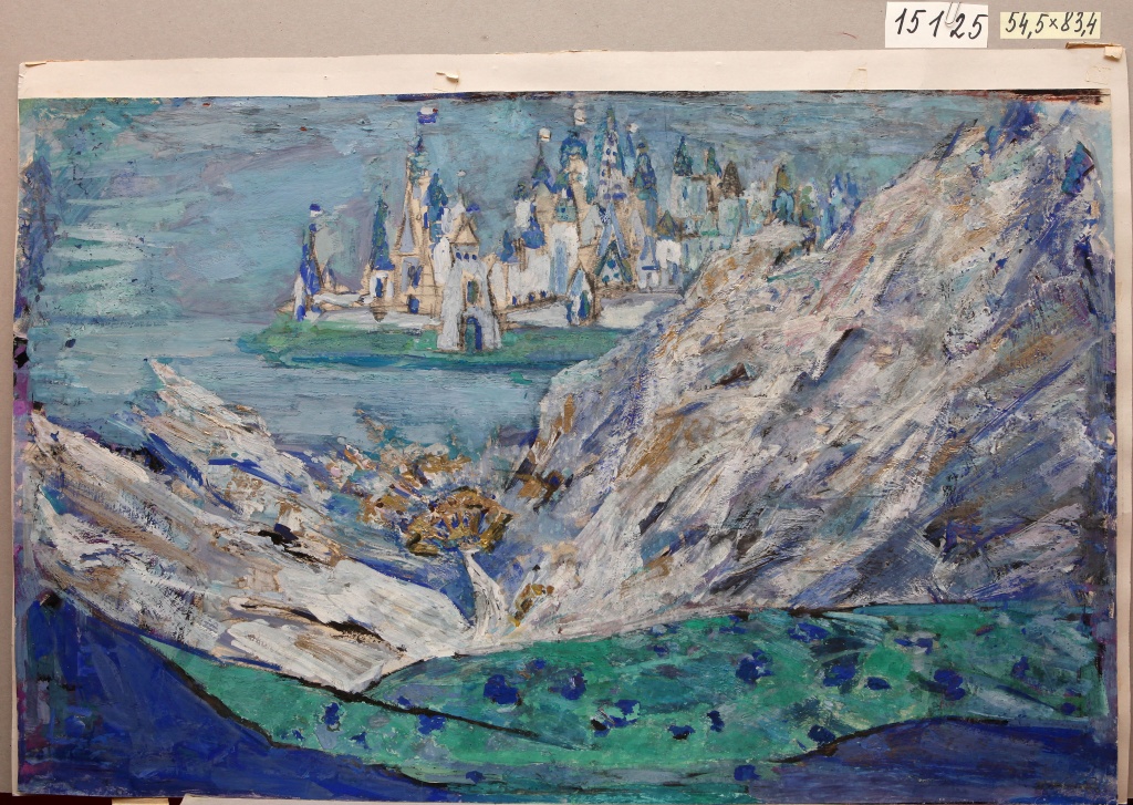 Художница Софья Марковна Юнович. Эскиз декорации к опере «Сказка о царе Салтане» Николая Римского-Корсакова. СССР, Ленинград, 1957. Государственный академический Большой театр. Неосуществленная постановка. Фото: пресс-служба музея театрального и музыкального искусства. 