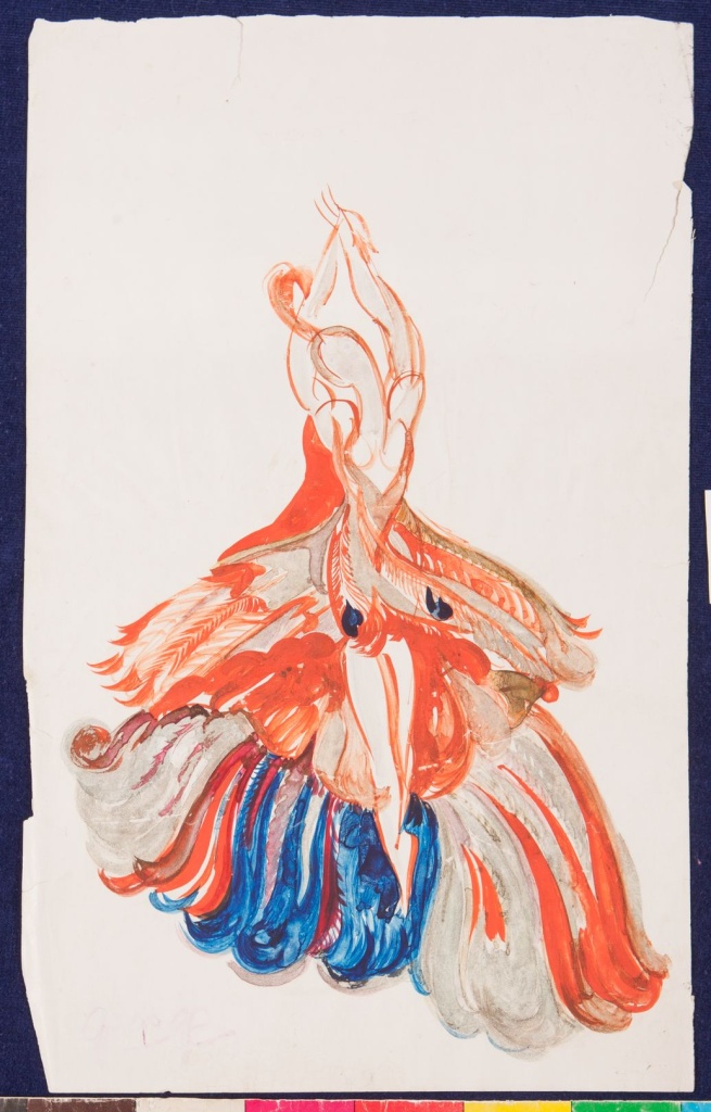 Художник Фёдор Фёдорович Федоровский. Эскиз костюма Жар-птицы к концертному номеру «Жар-птица» Игоря Стравинского. СССР, Молотов (?), 1942–1943. Фото: пресс-служба музея театрального и музыкального искусства. 