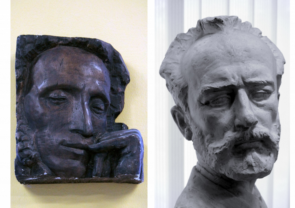 Портрет А.С. Пушкина (слева) и П.И. Чайковского (слева) в школьном музее. Автор скульптур: Эдуард Агаян Портрет А.С. Пушкина (слева) и П.И. Чайковского (слева) в школьном музее