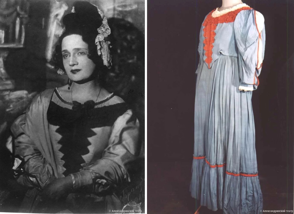 Артистка Елизавета Ивановна Тиме в роли баронессы Штраль. Сохранившийся костюм в объективе В.А. Красикова. Фото: Александринский театр, alexandrinsky.ru.