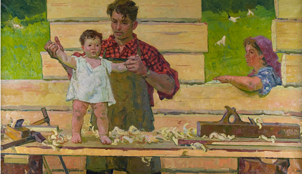 «Колхозный дом (Мирные дни)» Александра Бубнова (1861). Правообладатель: Тверская областная картинная галерея.