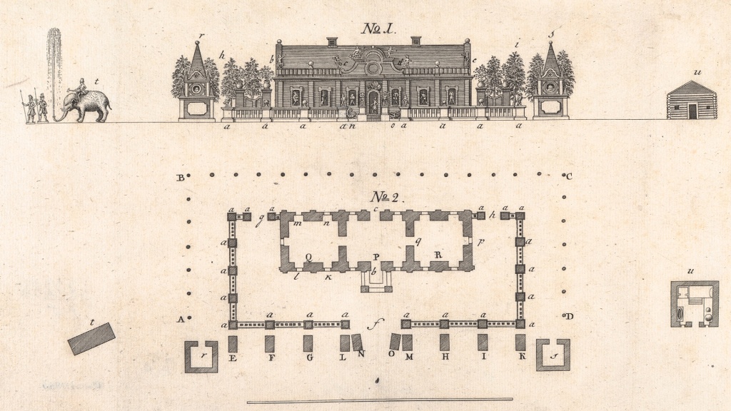 Чертёж фасада и план «Ледяного дома». Санкт-Петербург, 1741 год.