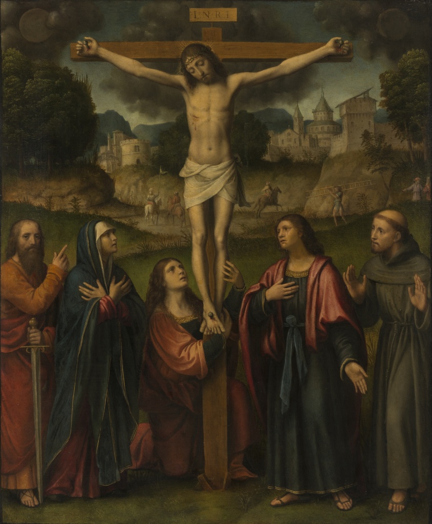 04. Распятие с Мадонной, святыми Павлом, Марией Магдалиной, Иоанном и Франциском. Бернардино Луини. Италия, начало 1520. 04. Распятие с Мадонной, святыми Павлом, Марией Магдалиной, Иоанном и Франциском. Бернардино Луини. Италия, начало 1520.