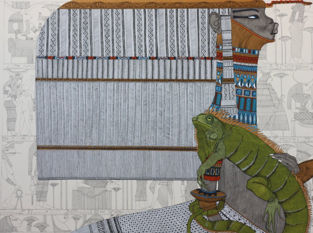 Автор: Ксения Лаврова. «Нефертити». 50х80 см. Акрил, тушь, перо, бумага. 2012. В коллекции «Галерея Вадима Зверева»