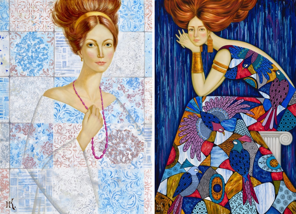 Наталья Климова. Слева: «Светлые мечты» 70х50 см, холст,масло, 2022. Справа: «Ожидание» 120х80 см, холст,масло, 2022