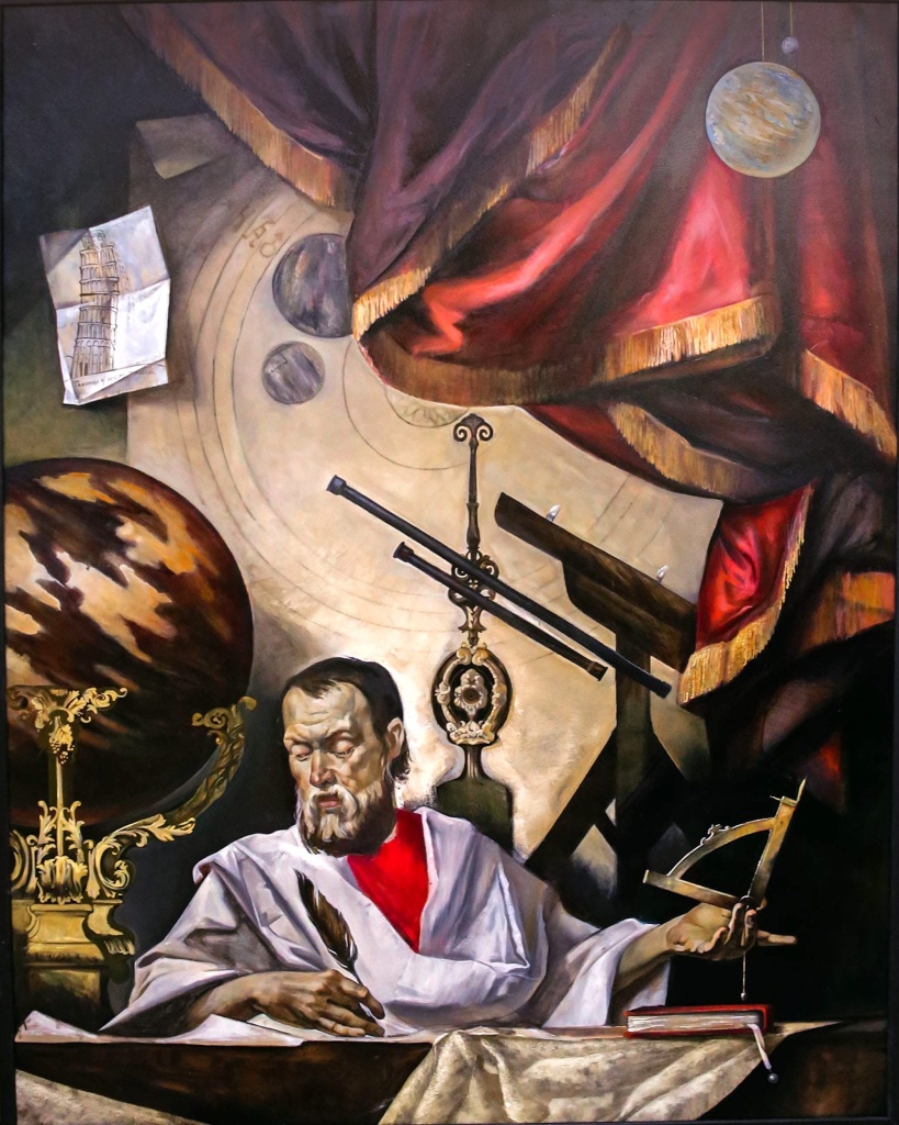 Константин Алексеев. «Галилео Галилей», 2019. Галилео Галилей — итальянский основатель экспериментальной физики. Он одним из первых использовал телескоп для наблюдения небесных тел и сделал ряд выдающихся астрономических открытий. Фото: пресс-служба Санкт-Петербургского союза художников. Константин Алексеев. «Галилео Галилей», 2019. Фото: пресс-служба Санкт-Петербургского союза художников.