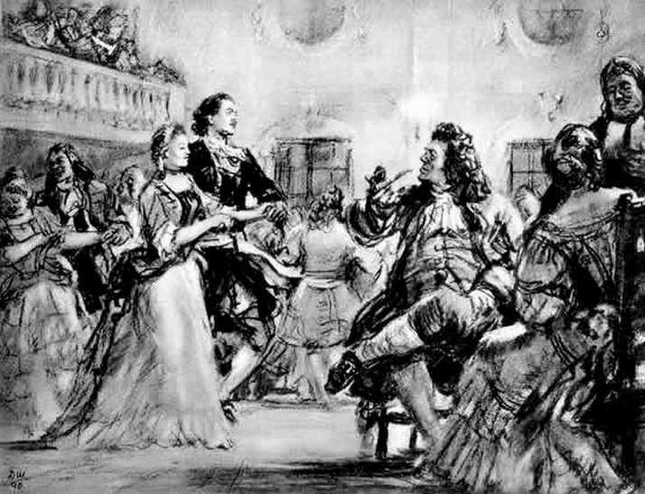 Д. Шмаринов. Иллюстрация к роману «Петр I» А. Толстого. Бал у Монса. Петр I и Анна Монс / Фото: петр1.рус