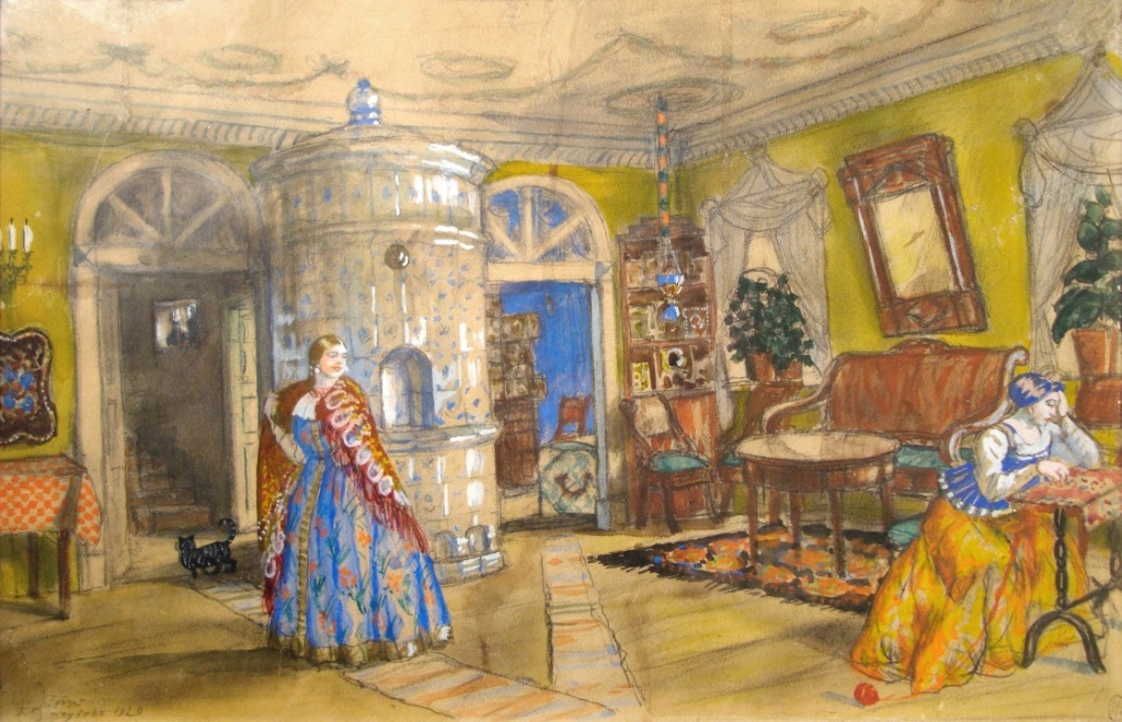 Борис Кустодиев. Эскиз декорации к пьесе А.Н. Островского «Гроза». 1920 г. Из собрания Государственного Русского музея. / Фото: rusmuseumvrm.ru. Правообладатель: Государственный Русский музей. Гроза эскиз.jpg