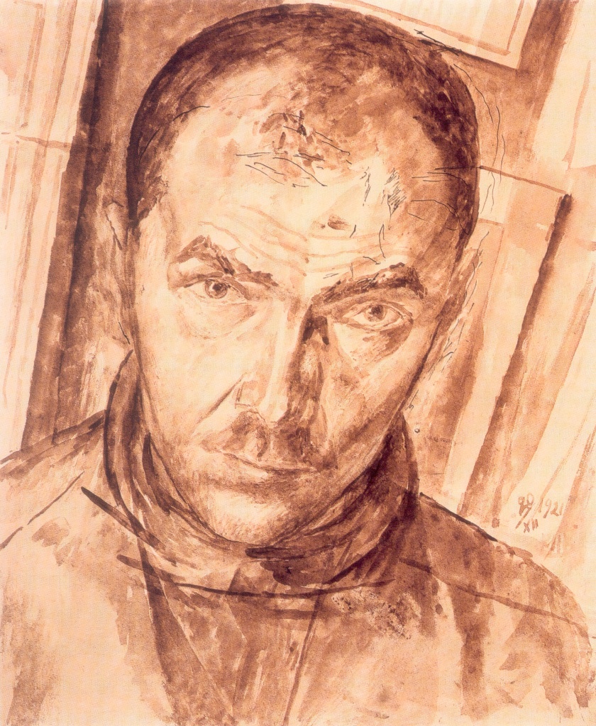 К.С.Петров-Водкин. Автопортрет. 1921. Бумага, акварель, кисть, тушь, перо. 