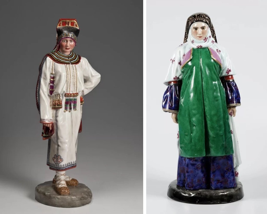 Автор модели: Каменский, Павел Павлович (1858-1922) Скульптуры «Мордовка племени Мокша» и «Аворская женщина» из серии «Народности России». Нач. 20 в. Фото: hermitage.ru