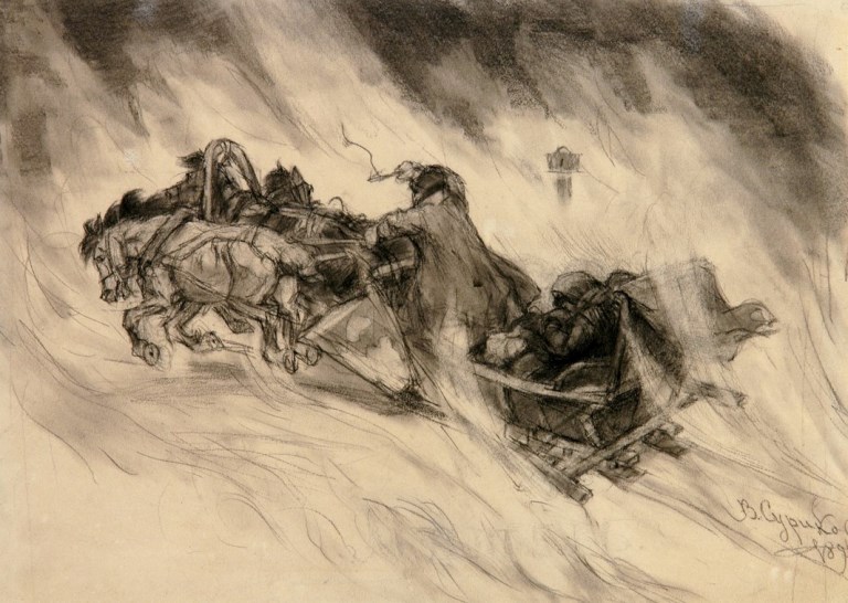 В. Суриков. Иллюстрация к повести «Метель». 1898 г. Всероссийский музей А.С. Пушкина. В. Суриков. Иллюстрация к повести «Метель». 1898 г. Всероссийский музей А.С. Пушкина.