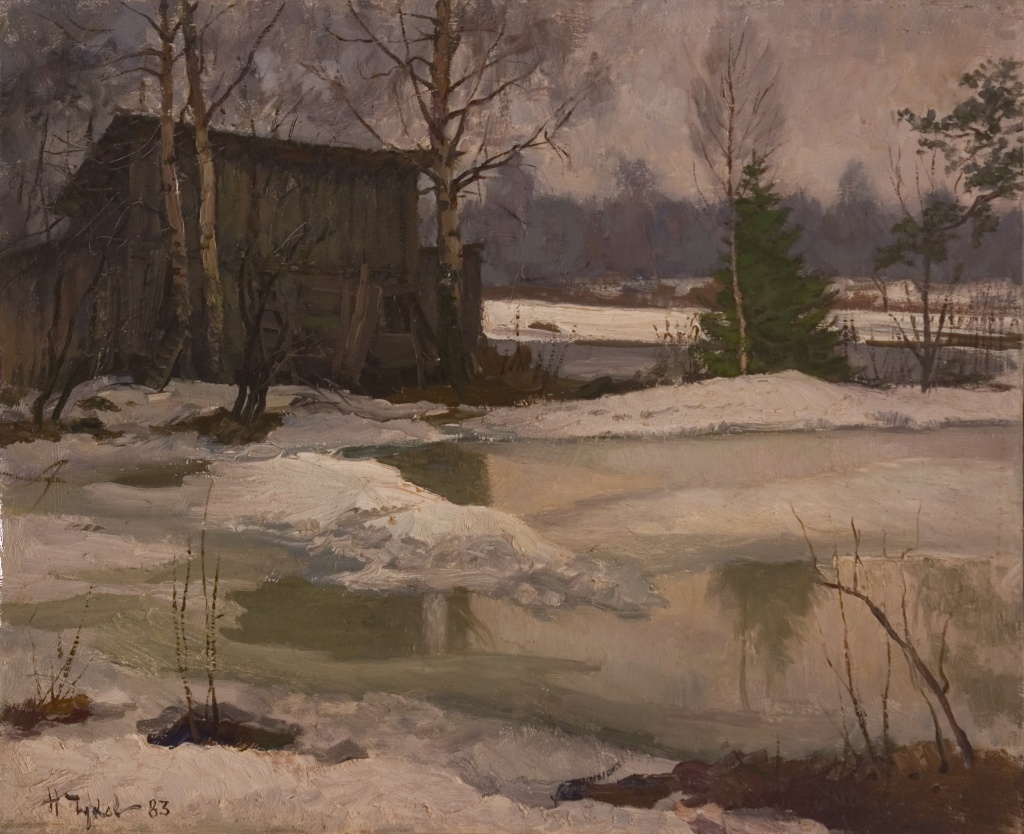 Старый сарай. Автор: Николай Чуков. Фотография картины из личного архива автора.