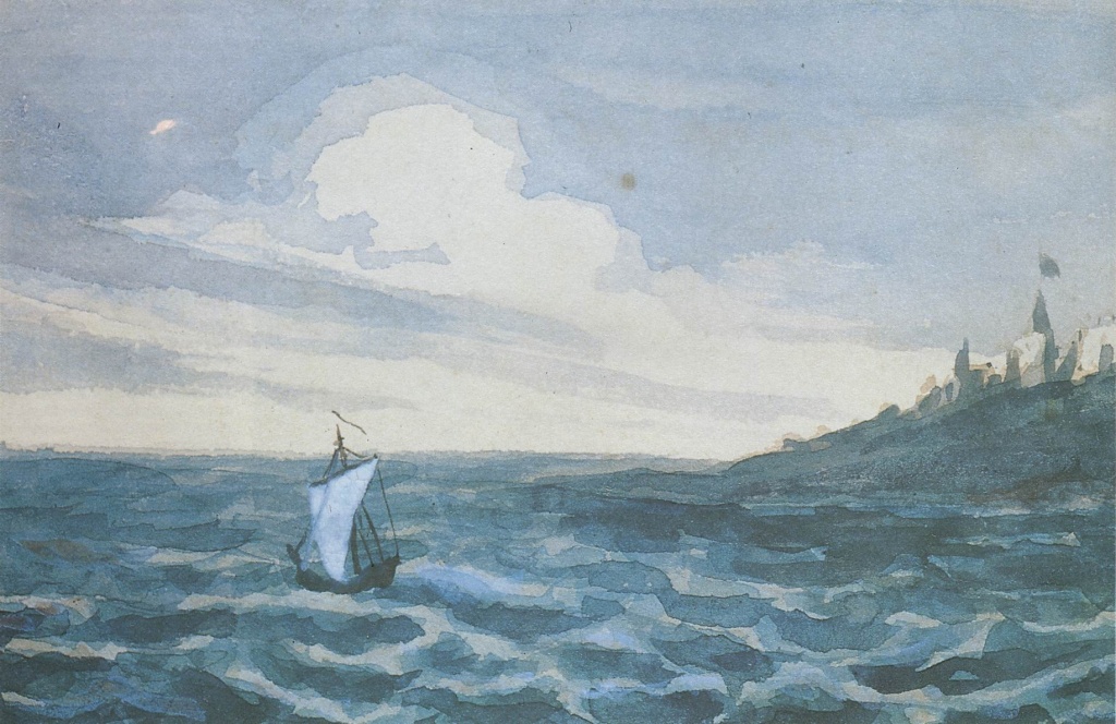 «Парус». Акварель Михаила Лермонтова (между 1828 и 1831). Правообладатель: РНБ. Парус. Акварель Михаила Лермонтова (между 1828 и 1831). Правообладатель: РНБ.