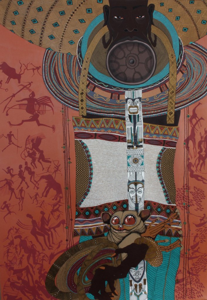 Автор: Ксения Лаврова. «Девушка племени Мурси» 64х90 см. Акрил, тушь.перо., 2010