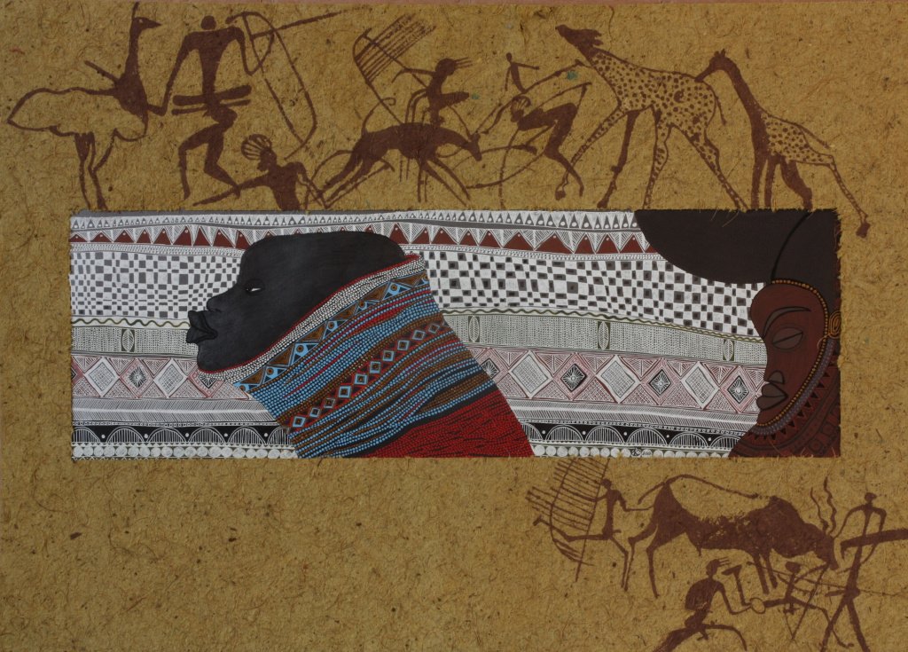 Автор: Ксения Лаврова. «Прогулка». 74х54 с рамой. Акрил, тушь, перо, графит, бумага, 2013г. В коллекции В. А. Носкина.