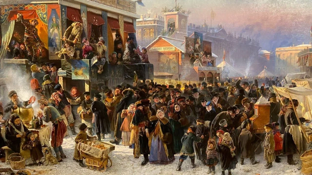 Константин Маковский. Народное гулянье во время масленицы на Адмиралтейской площади в Петербурге. 1869.jpg