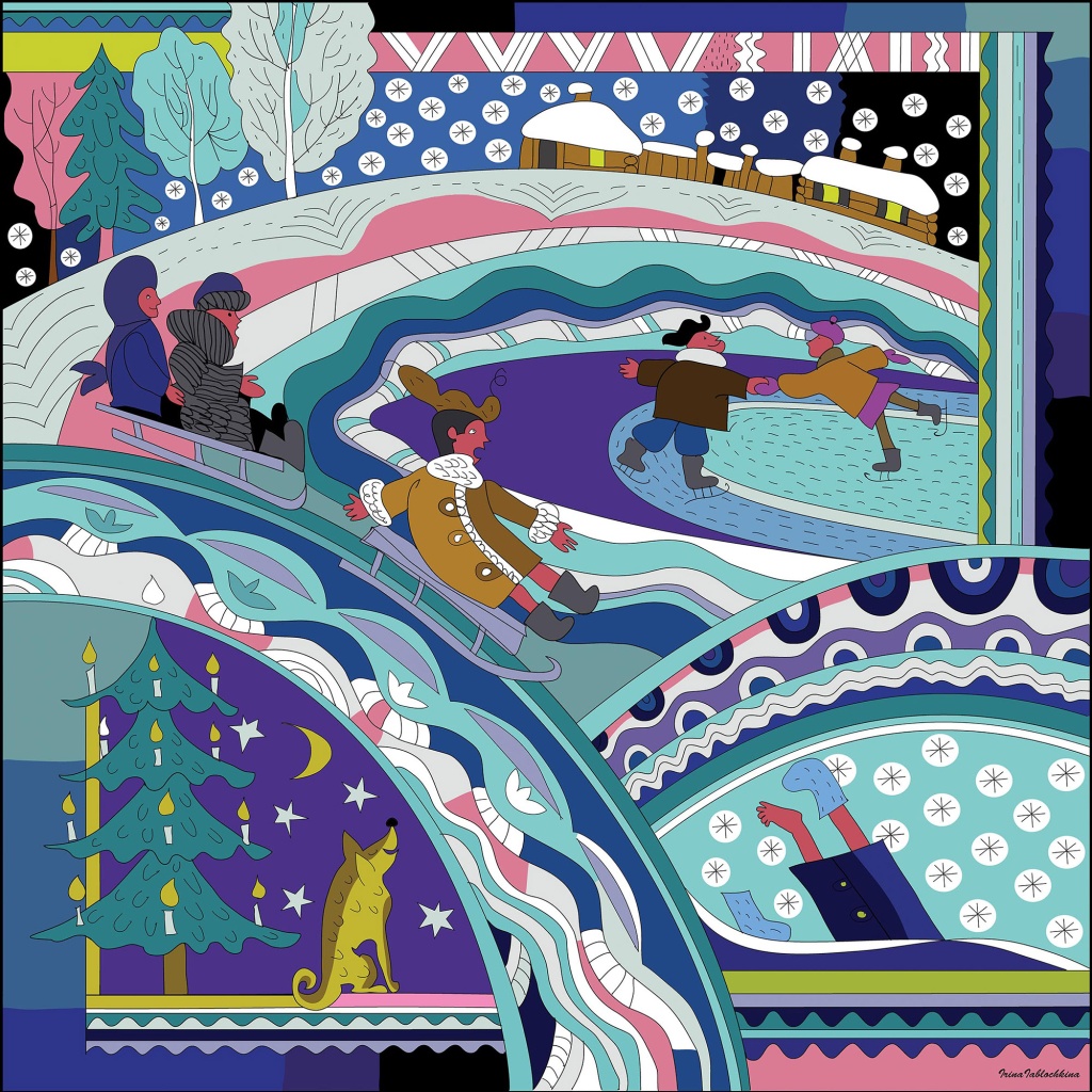 Ирина Яблочкина. Серия декоративных платков. «Зимние праздники» (1996-2020). Фото: пресс-служба СПБ СХ. 